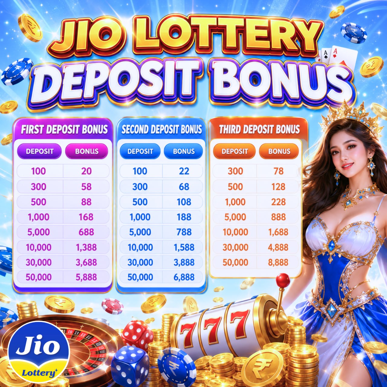 JIO Lottery Deposit Bonus - Get up to 50,000 bonus